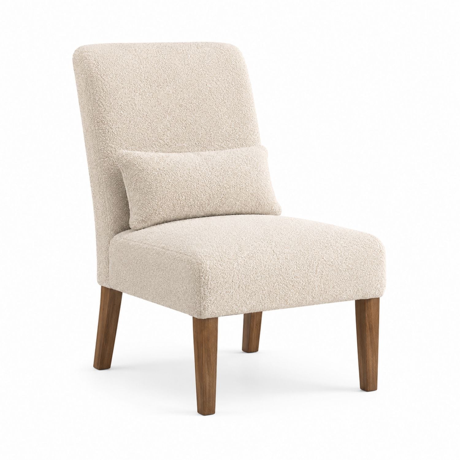 Bouclé Upholstered Accent Chair with Walnut Legs Cream 70cm x 75cm x 85cm