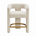 Bouclé Fabric Bar Stool with Brass Finish Metal Frame