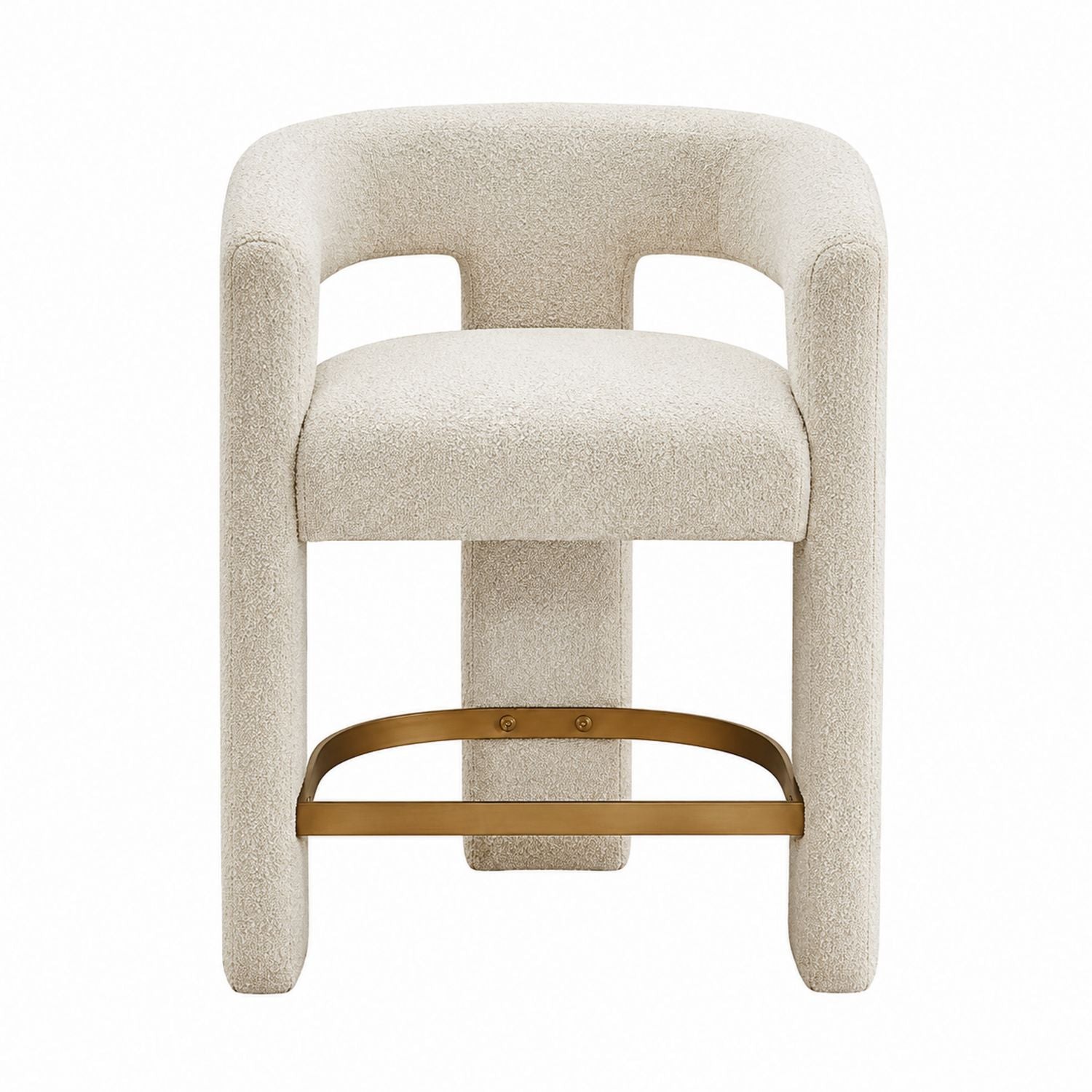 Bouclé Fabric Bar Stool with Brass Finish Metal Frame