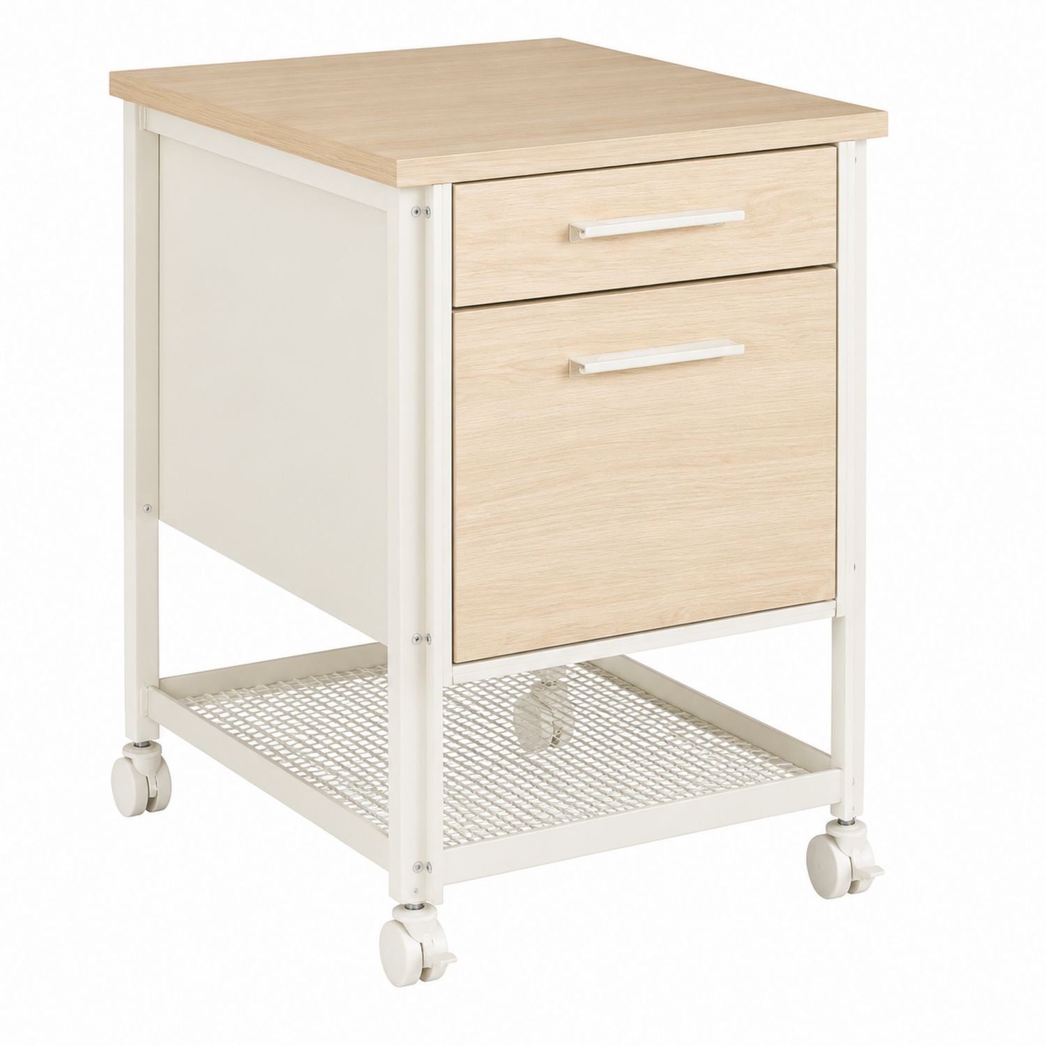 Mobile Storage Cabinet with Metal Frame and Light Oak Top 60x40x65cm