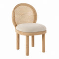 Oak Dining Chair with Rattan Back and Beige Upholstered Seat