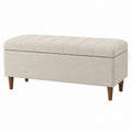 Beige Upholstered Storage Ottoman with Solid Wood Legs 47 Inches