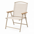 Folding Outdoor Chair Aluminum Frame Beige Polyester Fabric Wood Armrests