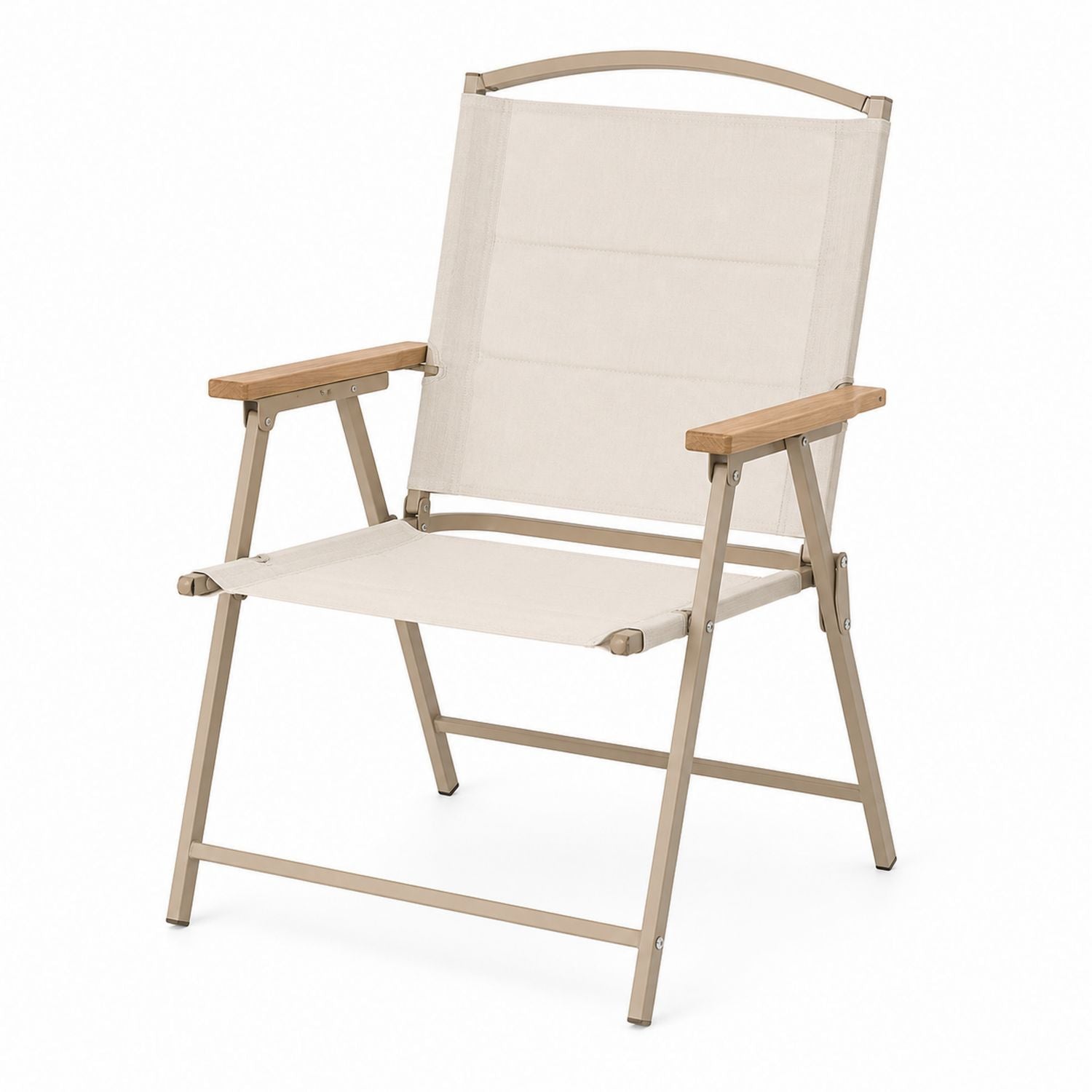 Folding Outdoor Chair Aluminum Frame Beige Polyester Fabric Wood Armrests