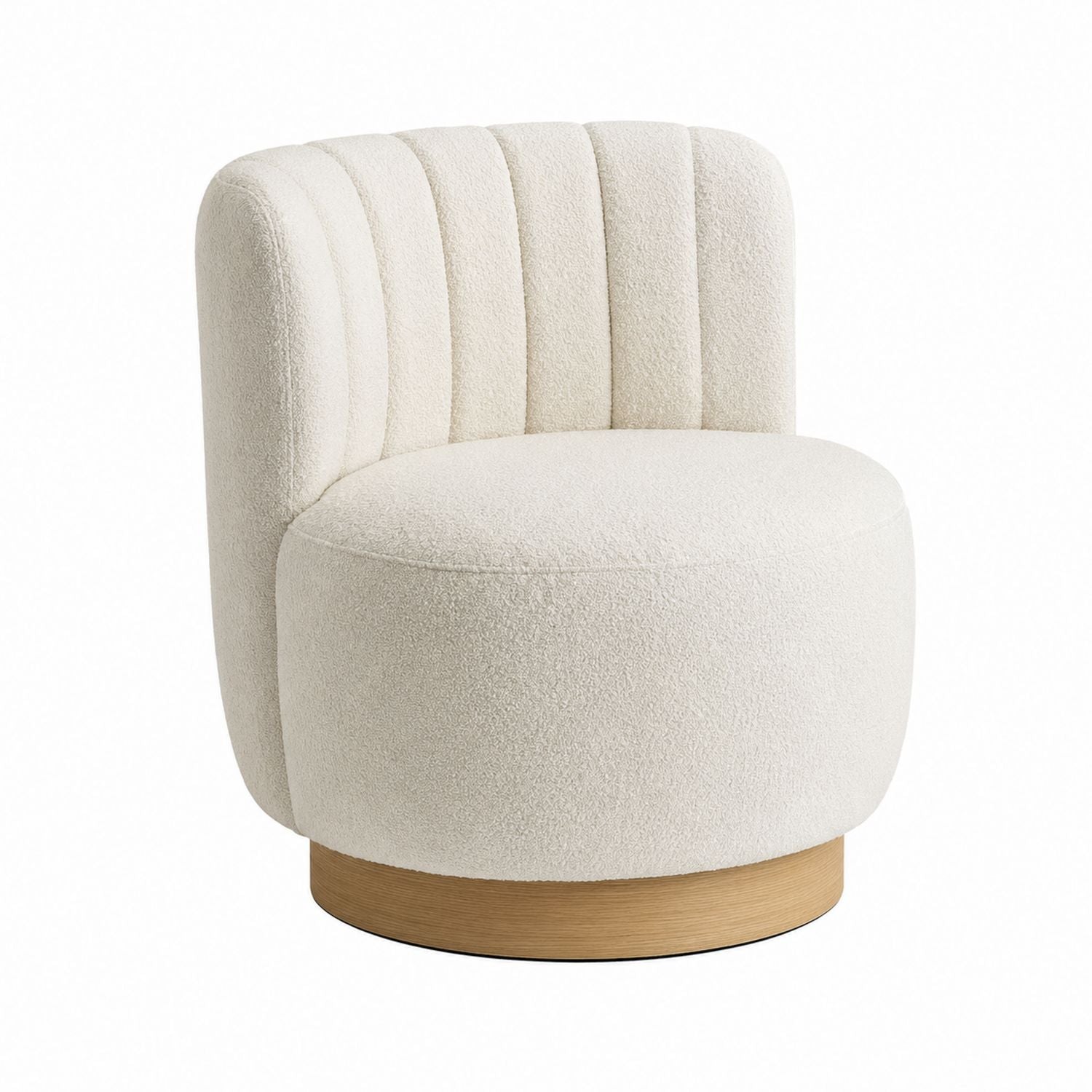 Ivory Polyester Barrel Chair with Oak Veneer Base