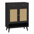 Wood Shoe Storage Cabinet with Cane Doors and Drawers