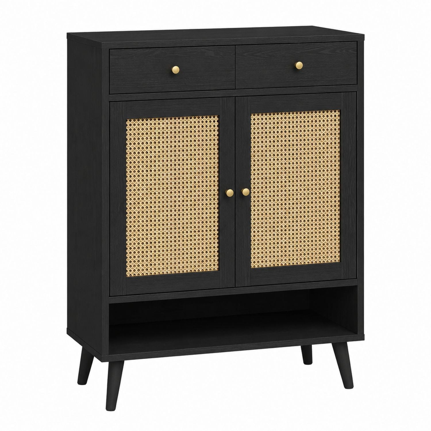 Wood Shoe Storage Cabinet with Cane Doors and Drawers