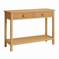 Oak Console Table with Drawer and Rattan Shelf 120cm