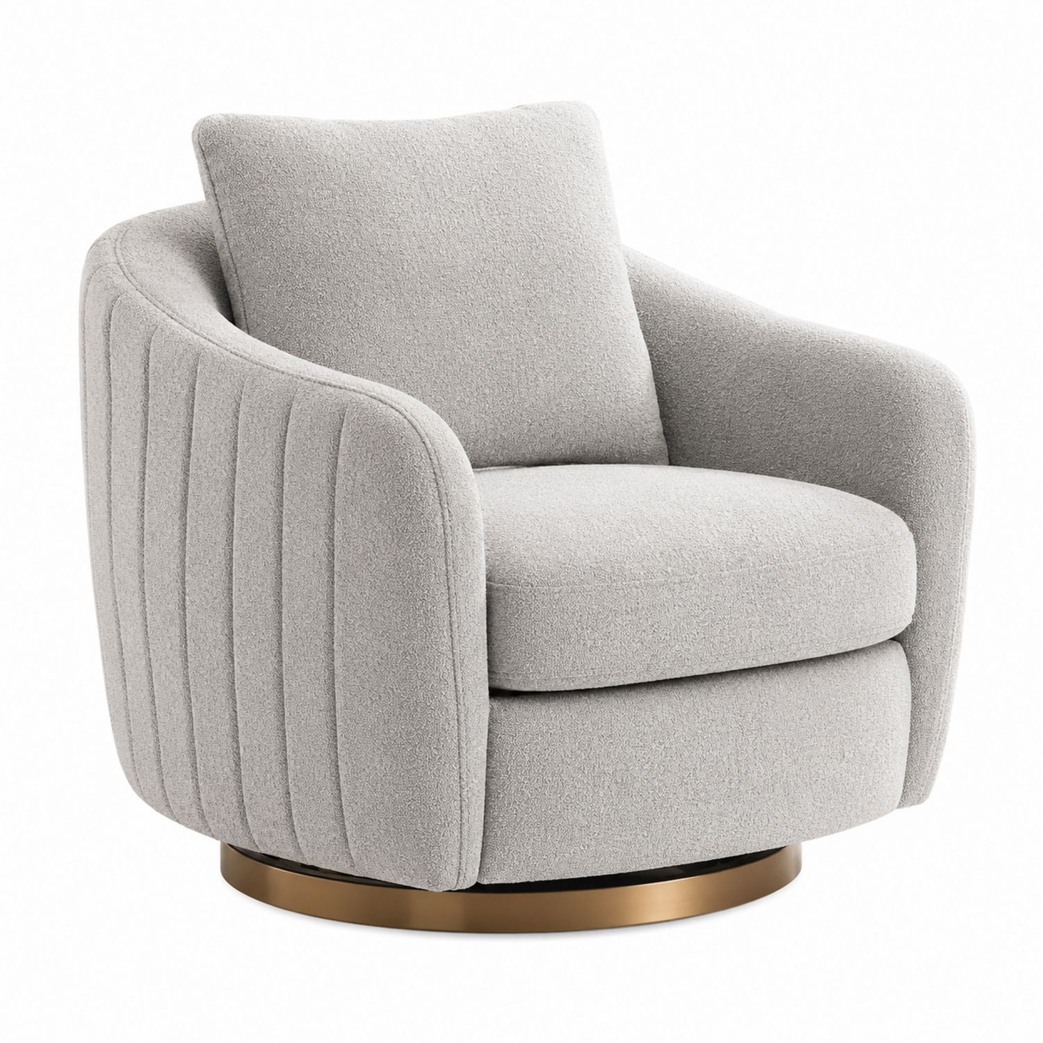 Swivel Accent Chair Bouclé Fabric Light Grey
