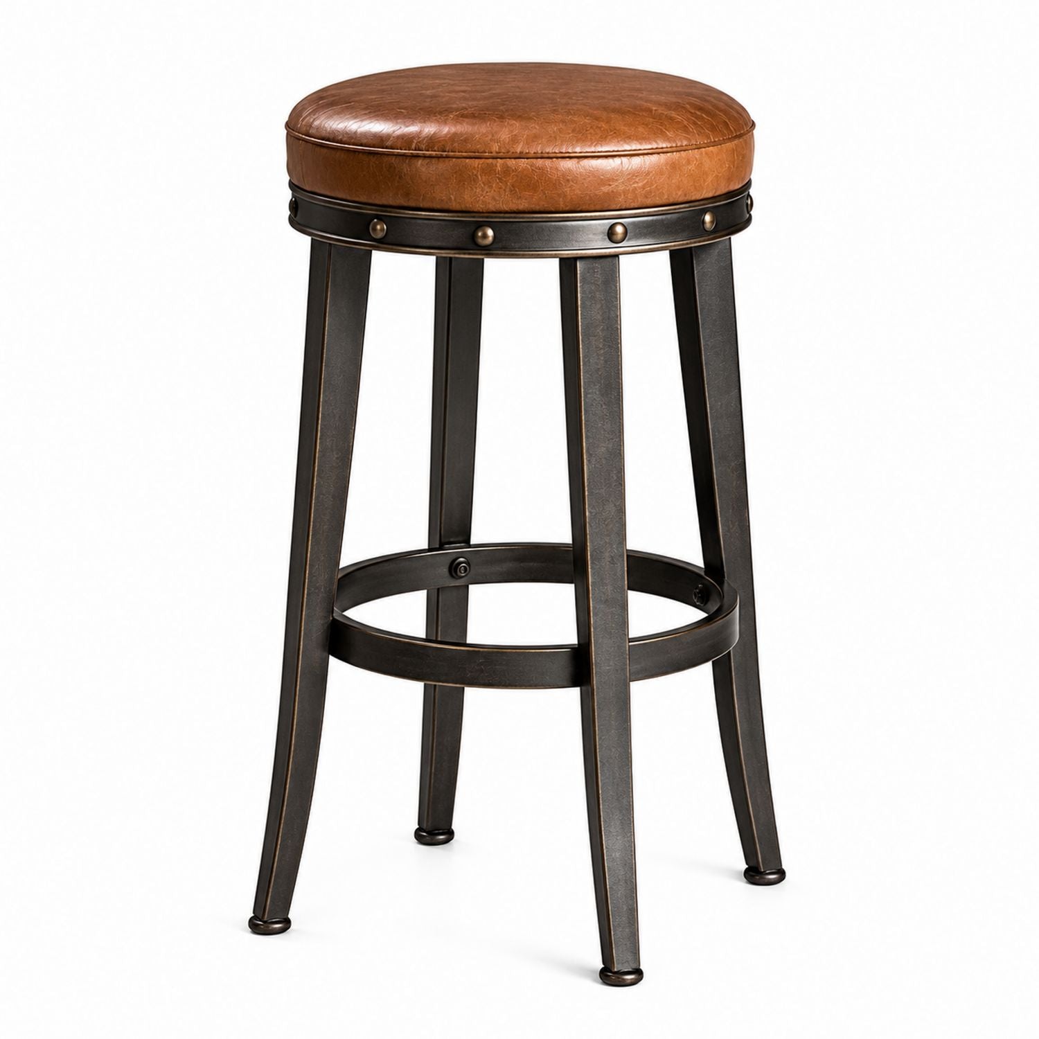 Metal Bar Stool with PU Leather Seat, 76cm Height
