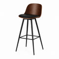 Wood Bar Stool with Faux Leather Seat and Metal Legs