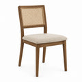 Wood Dining Chair with Cane Back and Beige Polyester Cushion