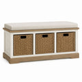 Wood and Wicker Storage Bench with Polyester Cushion 120x40x45 cm