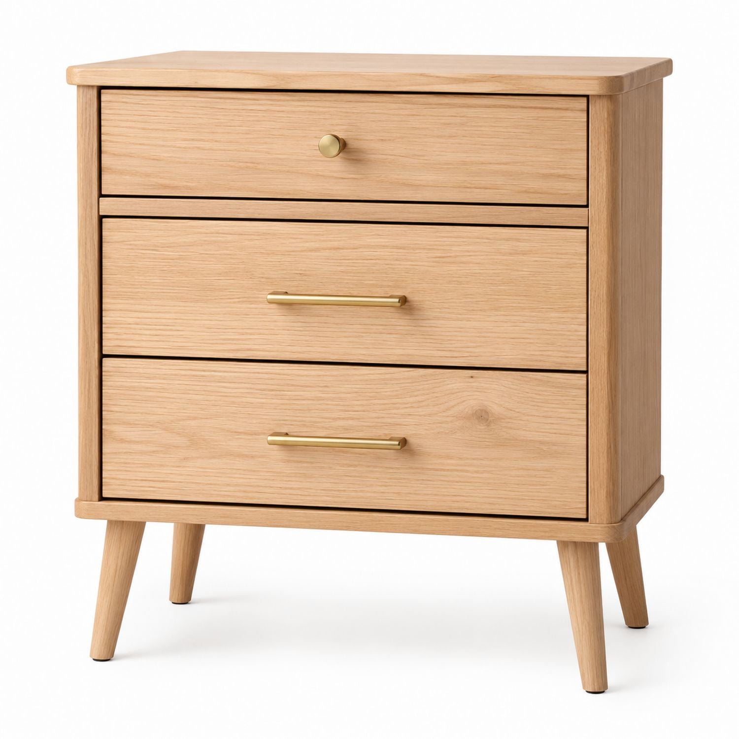 Oak Wood Nightstand with Three Drawers 60cm x 40cm x 70cm