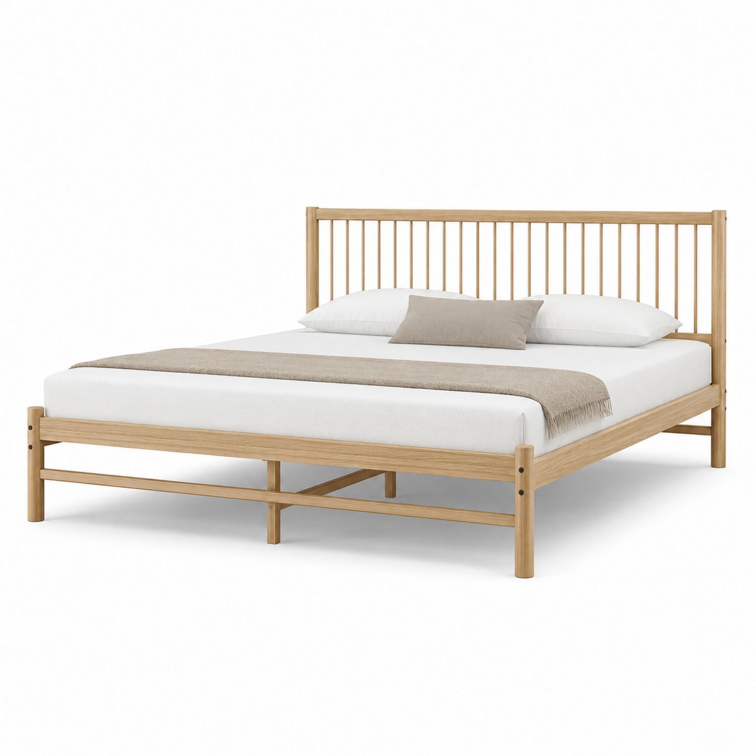 King Size Solid Wood Bed Frame with Slatted Headboard