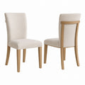 Set of 2 Upholstered Dining Chairs Fabric Seat Oak Legs Beige
