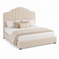 Beige Upholstered King Size Bed with Curved Headboard