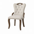 Wood and Linen Dining Chair with Tufted Backrest Beige