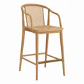 Wooden Cane Back Bar Stool with Armrest Natural Finish