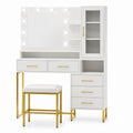 Vanity Set with Lighted Mirror White MDF and Metal