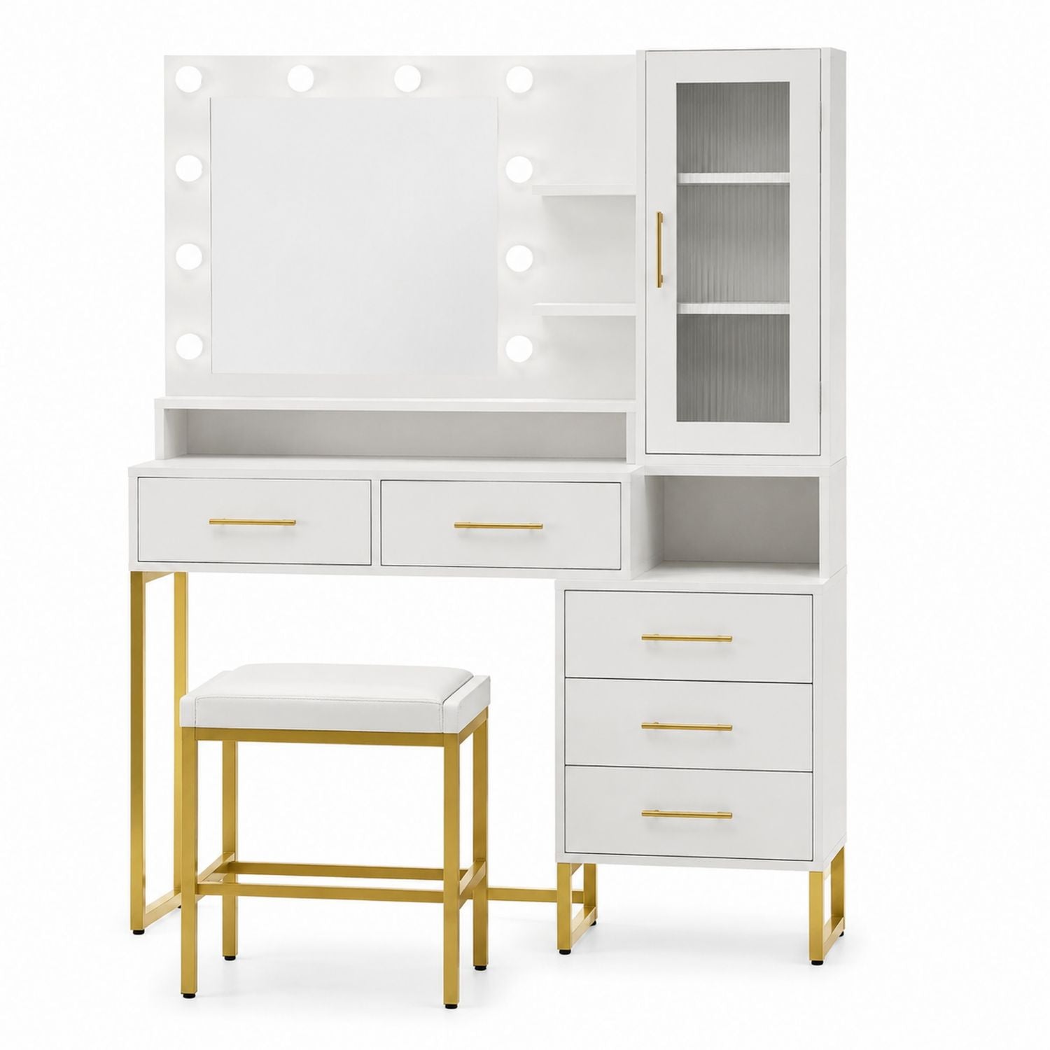 Vanity Set with Lighted Mirror White MDF and Metal