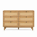 Wood and Cane 6-Drawer Dresser Natural Finish 120x45x75 cm