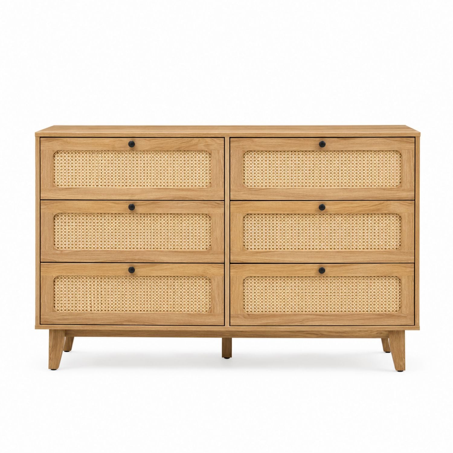 Wood and Cane 6-Drawer Dresser Natural Finish 120x45x75 cm