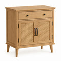 Wood Storage Cabinet with Cane Doors and Drawer, Natural Finish