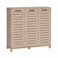 Oak Finish Wooden Shoe Cabinet with Slatted Doors