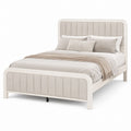 Upholstered Panel Bed Solid Wood Light Beige Full Size