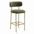 Olive Green Upholstered Bar Stool with Brass Finish Steel Legs
