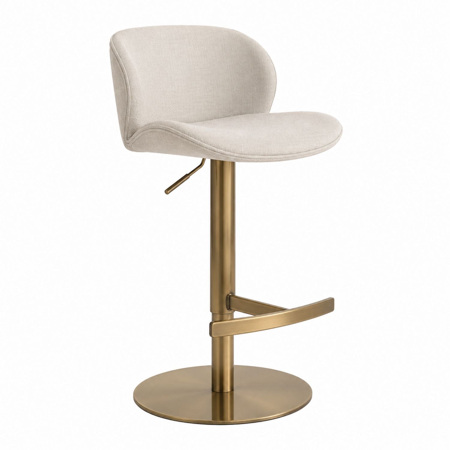 Adjustable Height Bar Stool Polyester Upholstery Metal Base Cream