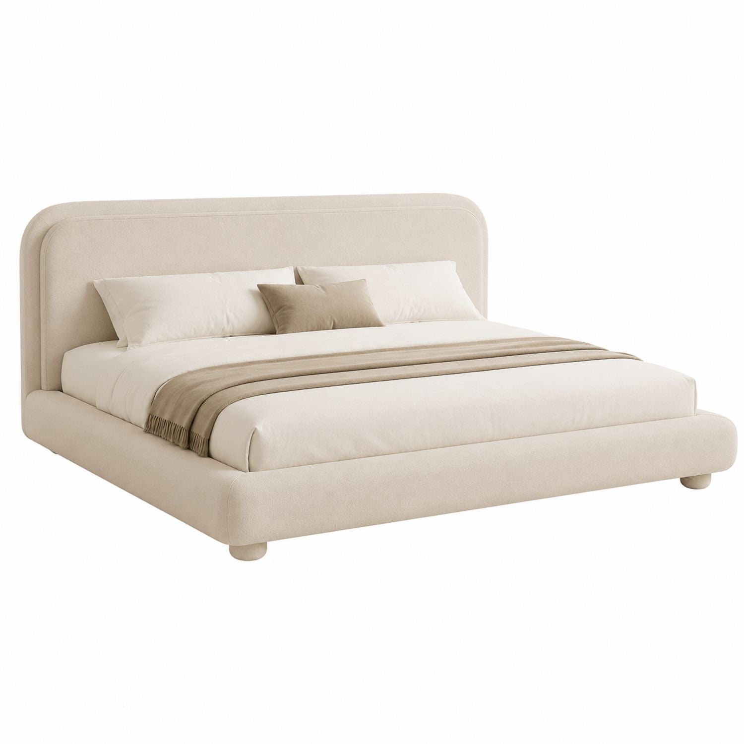 Fabric Upholstered King Bed Beige 200cm x 180cm