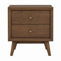 Wood Nightstand with Two Drawers and Metal Handles