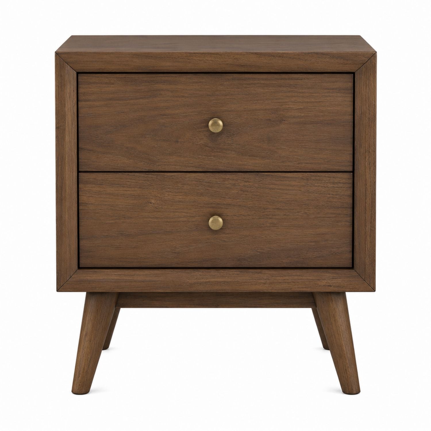Wood Nightstand with Two Drawers and Metal Handles