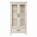 Wooden Display Cabinet with Tempered Glass Doors and Drawer Beige 80cm x 200cm x 40cm