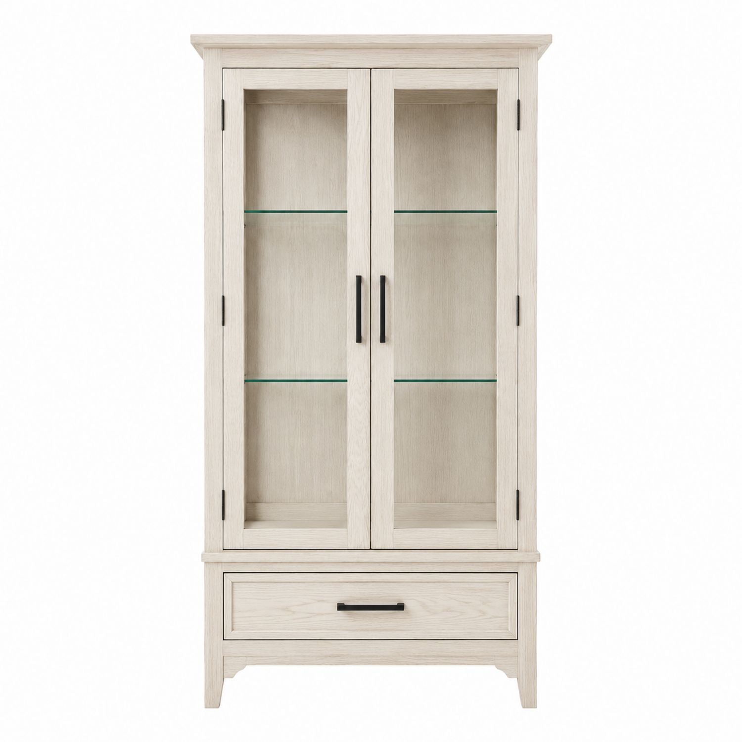 Wooden Display Cabinet with Tempered Glass Doors and Drawer Beige 80cm x 200cm x 40cm