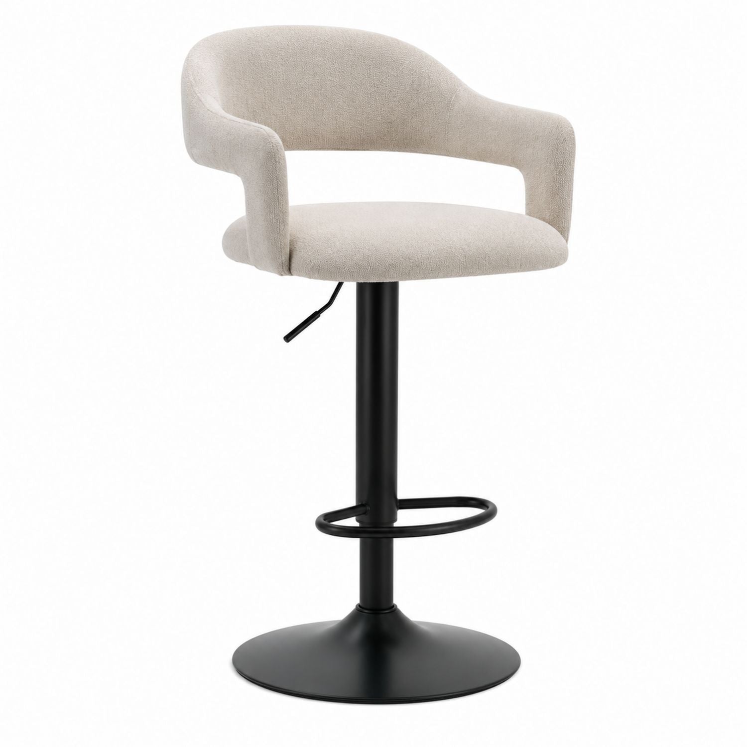 Beige Fabric Adjustable Height Swivel Bar Stool with Black Steel Base