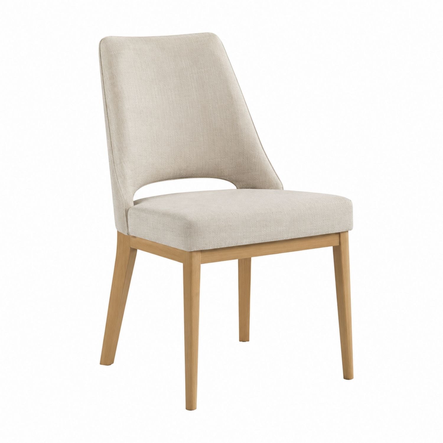 Linen Fabric Dining Chair with Oak Frame, Beige, 45cm x 52cm x 85cm