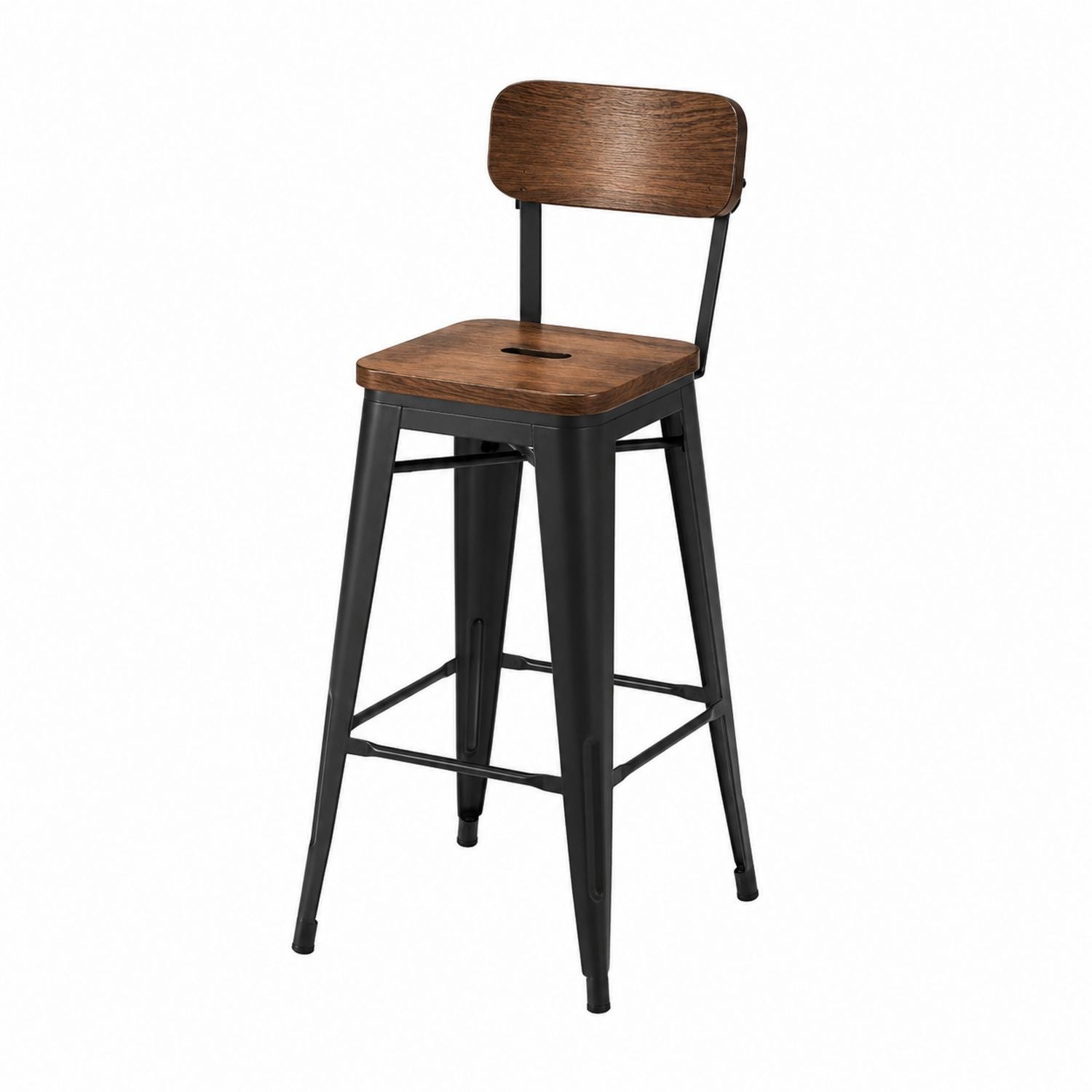 Wood Metal Bar Stool with Backrest Black and Brown 75cm
