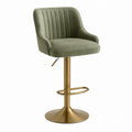 Velvet Upholstered Bar Stool with Brass Base in Green
