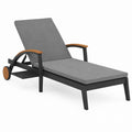 Outdoor Aluminum Chaise Lounge with Grey Cushion and Wood Accents